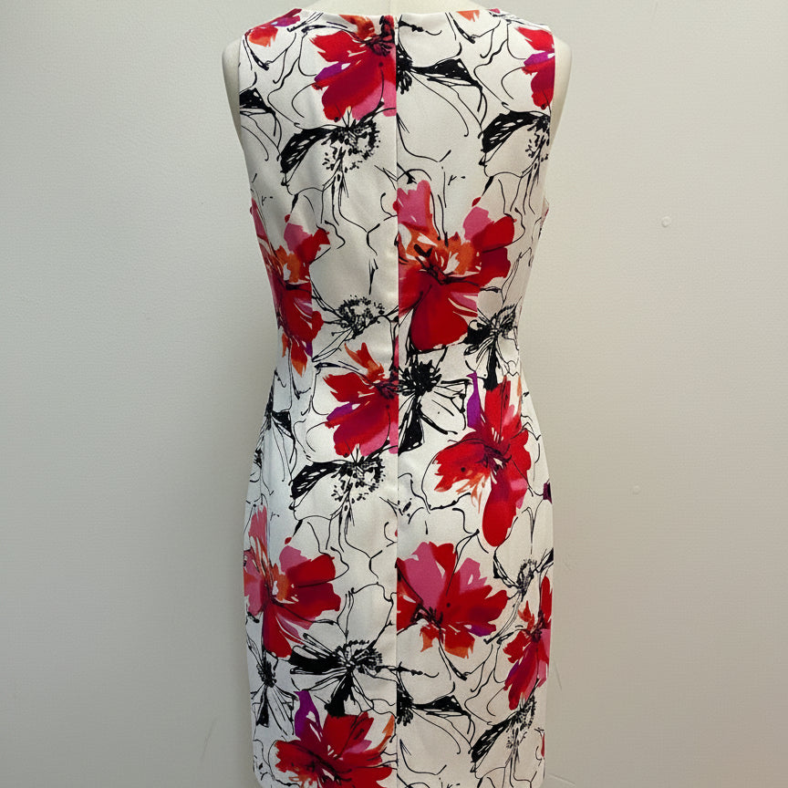 Perceptions · Sleeveless Dress · 6 · White, Red Floral Print