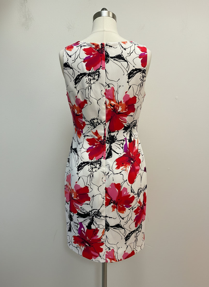 Perceptions · Sleeveless Dress · 6 · White, Red Floral Print