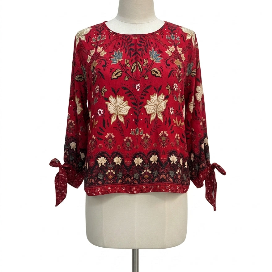 LOFT · LongSleeve Top · Large · RedCream Paisley