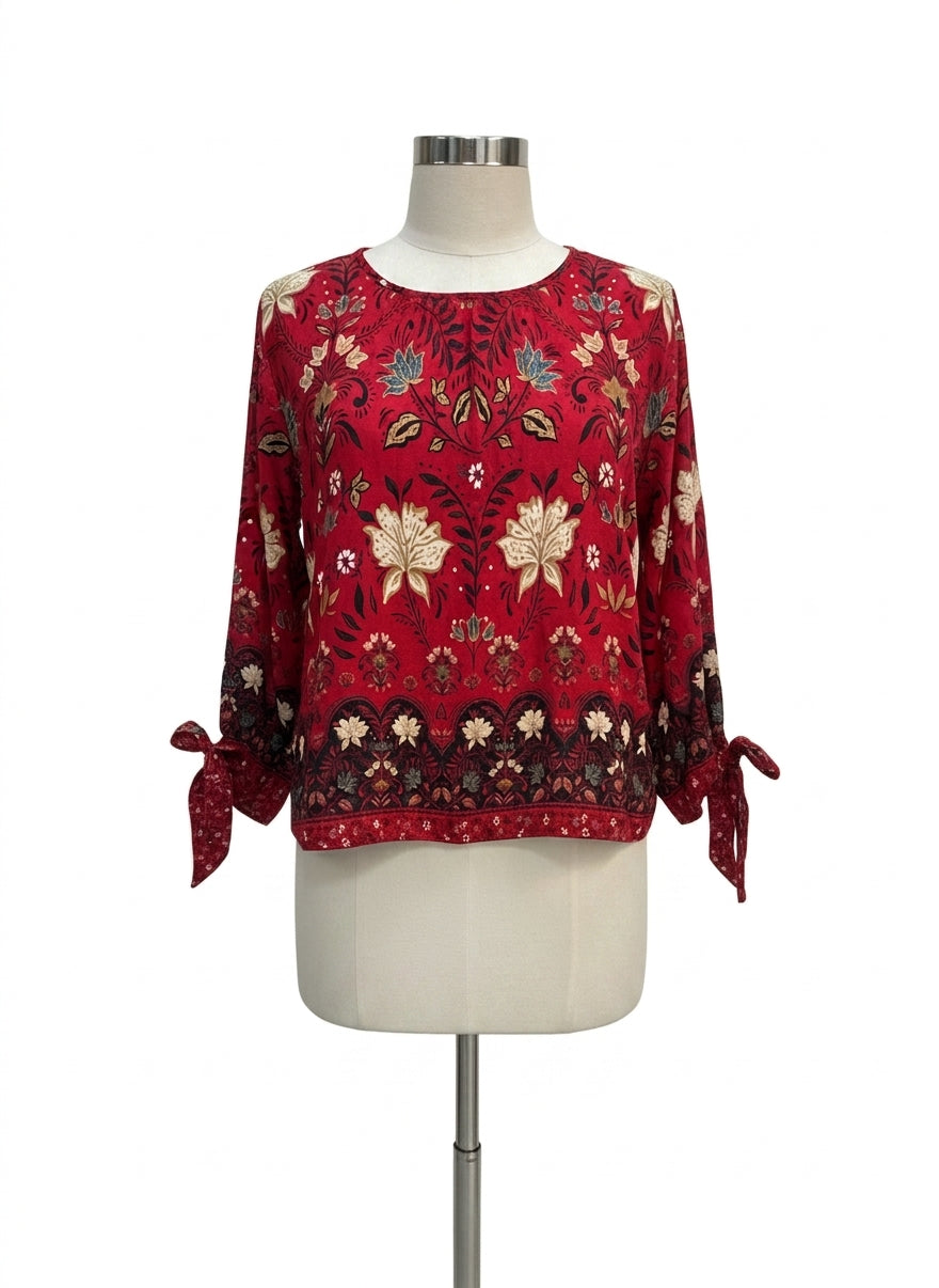 LOFT · LongSleeve Top · Large · RedCream Paisley