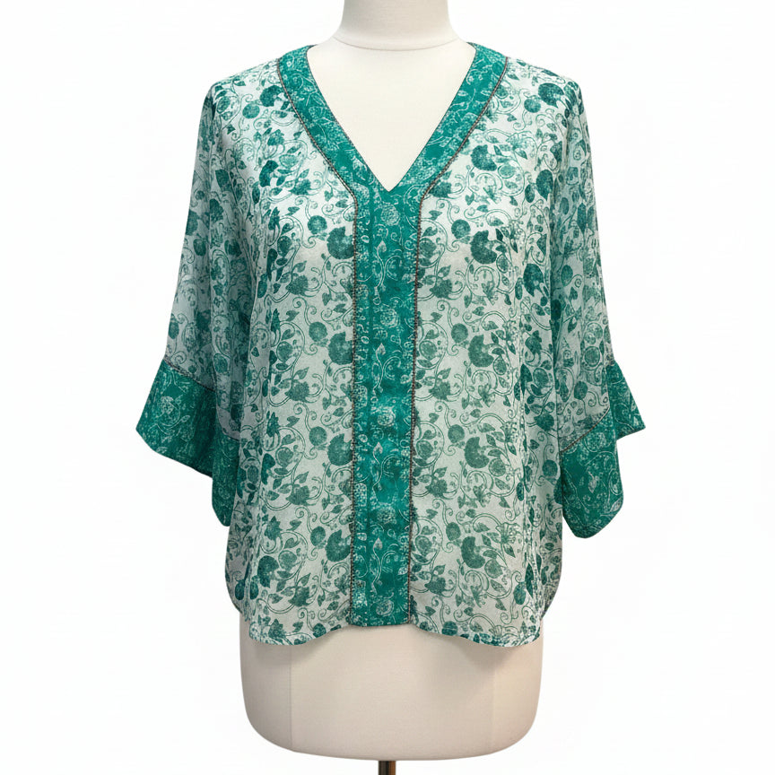 Chico's · Sheer Floral Top w/Sequins · Small · Greens