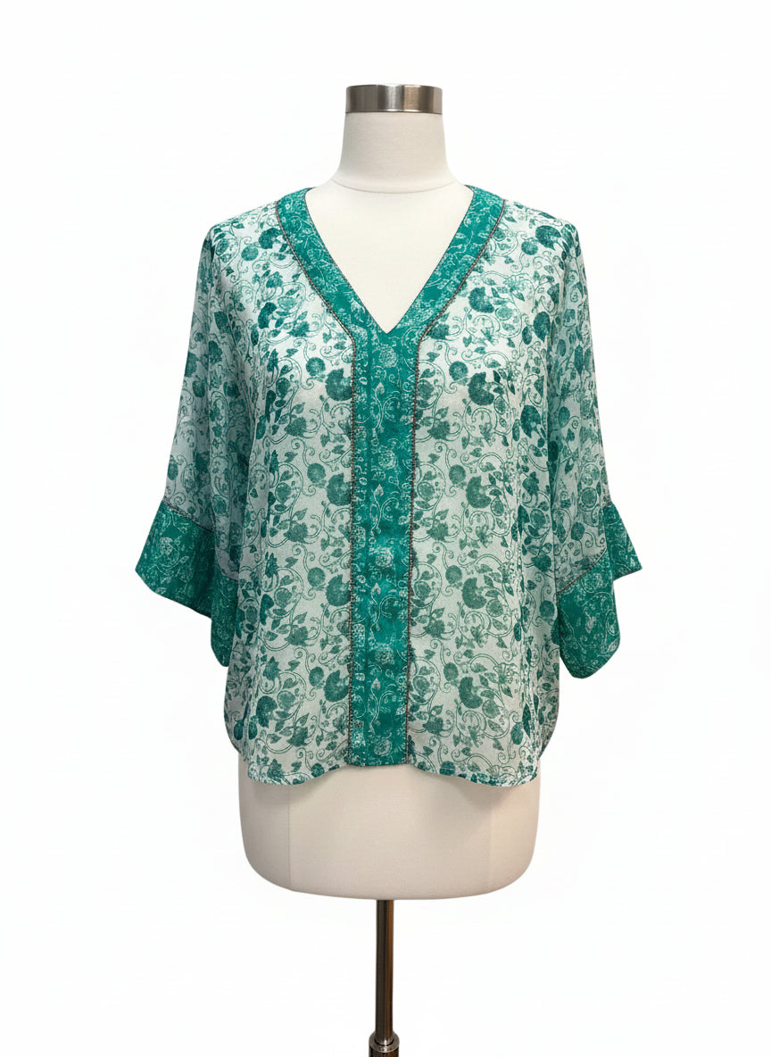 Chico's · Sheer Floral Top w/Sequins · Small · Greens