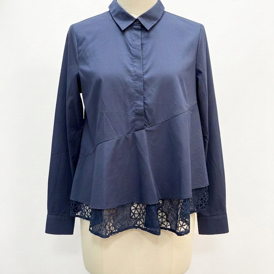 HD in Paris · Poplin Cotton with Crochet Lace Blouse · Large · Navy