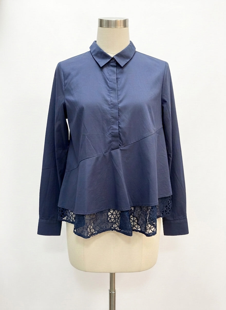 HD in Paris · Poplin Cotton with Crochet Lace Blouse · Large · Navy