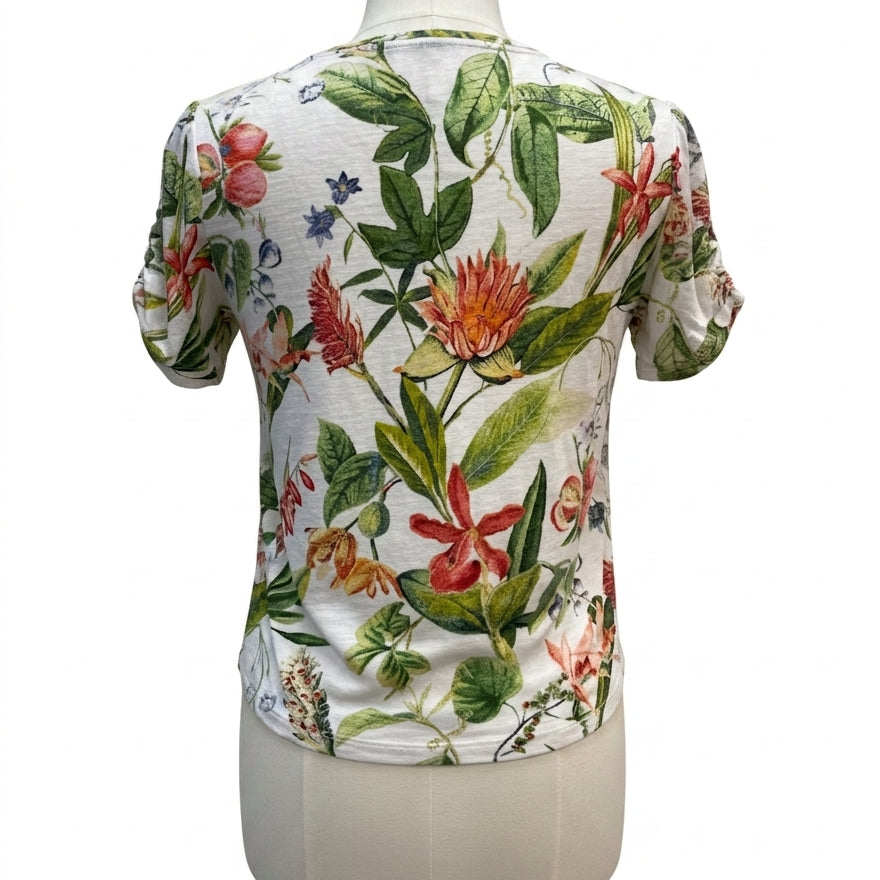Chico's · Ruched Sleeves · Medium · WhiteFloral