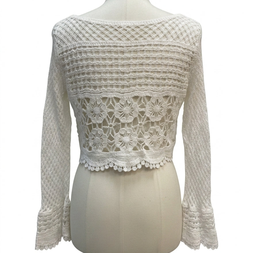 Blue Tassel · Crocheted/Knit Cardigan · S/M · Cream