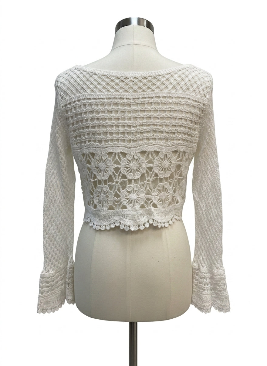 Blue Tassel · Crocheted/Knit Cardigan · S/M · Cream