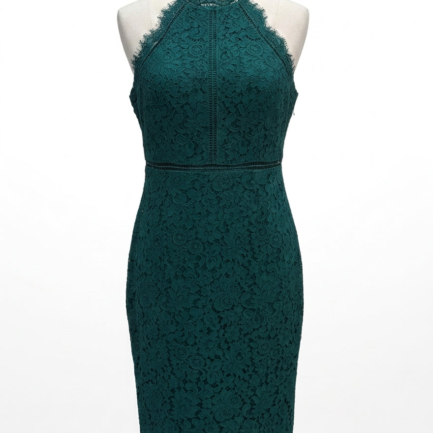 Bardot · Lace Panel Cotton Blend Dress · 8 · Emerald