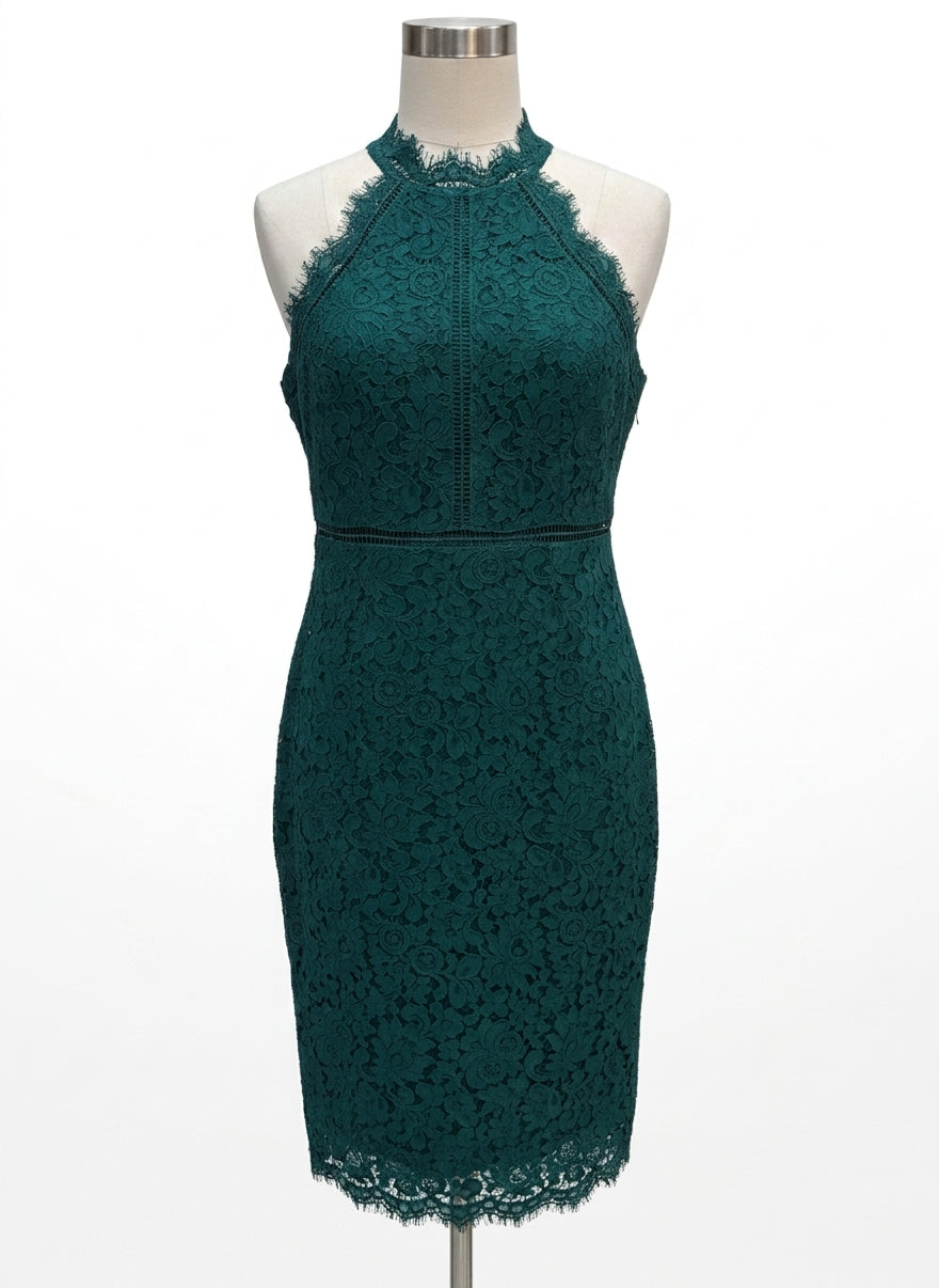 Bardot · Lace Panel Cotton Blend Dress · 8 · Emerald