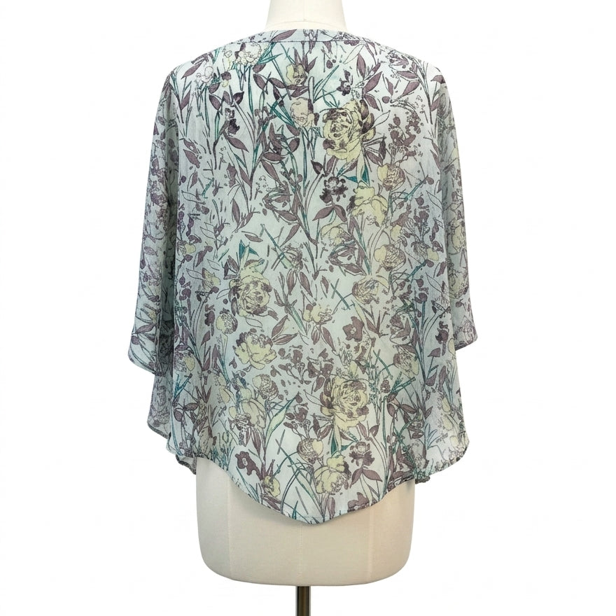 NY Collection · Flutter Sleeve Top · Large · Mint Floral