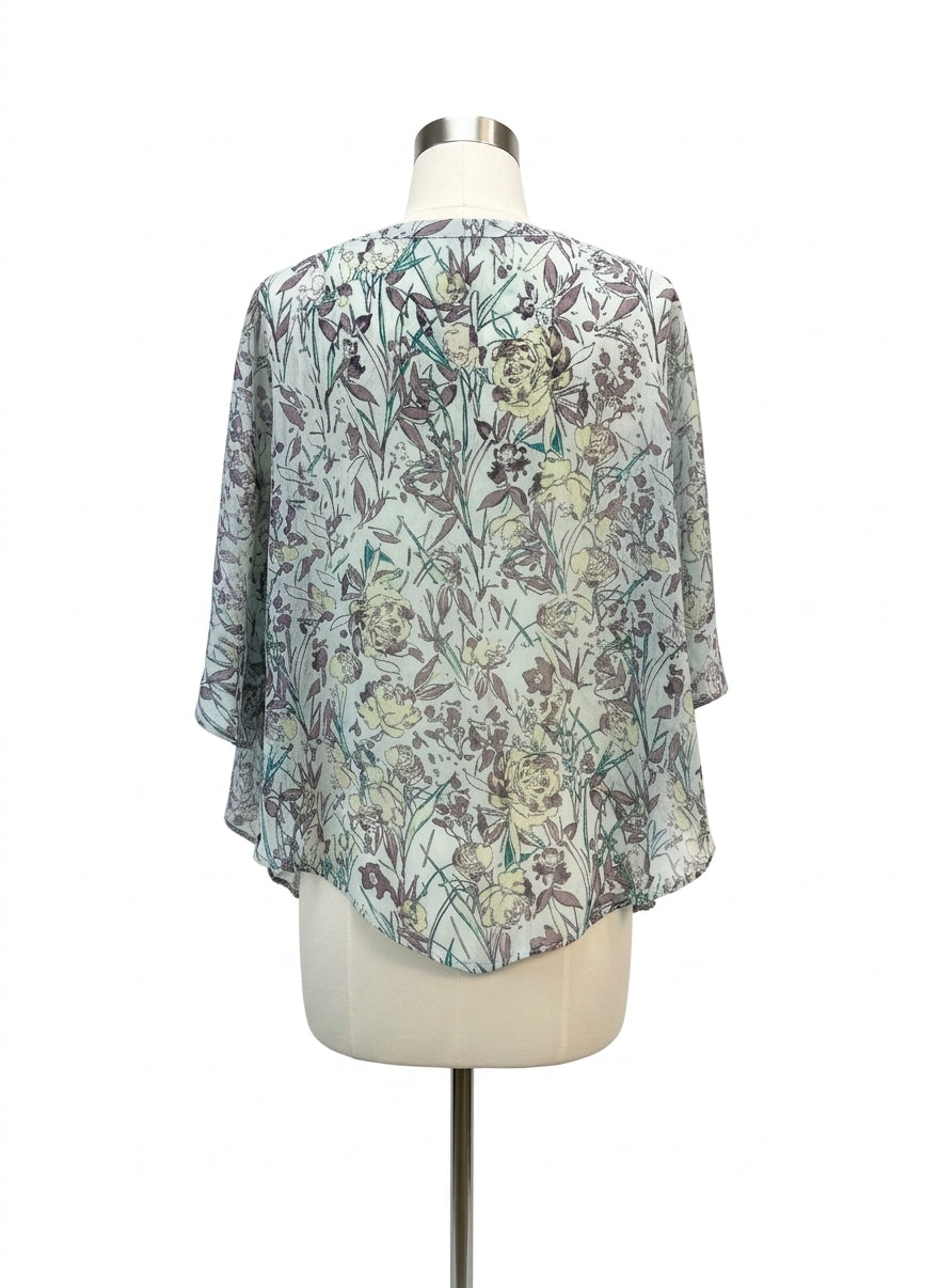 NY Collection · Flutter Sleeve Top · Large · Mint Floral