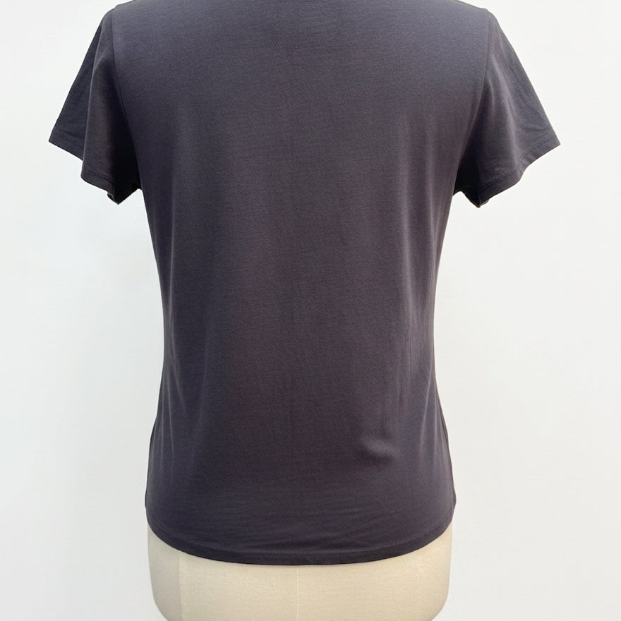 American Eagle · Floral Embroidered Short Sleeve Top · Medium · Grey