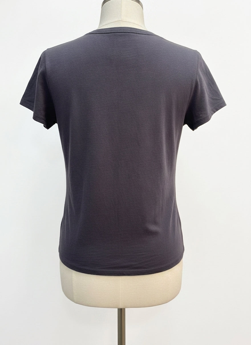 American Eagle · Floral Embroidered Short Sleeve Top · Medium · Grey
