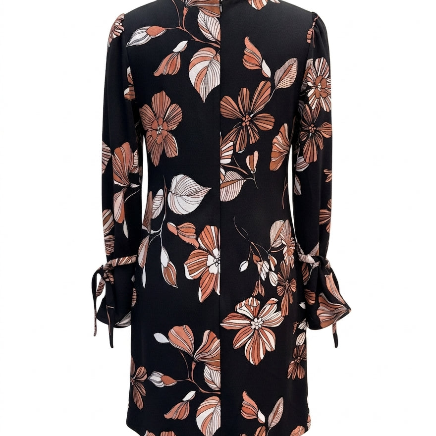 Nine West · Tie Sleeve Detail Longsleeve Dress · 8 · Black Floral