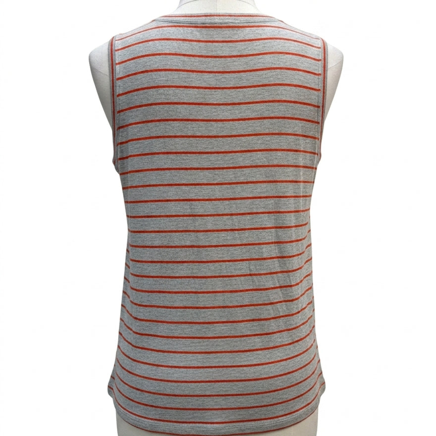 CAbi · 5331 Striped Ruffle Tank · Medium · GrayOrange Striped