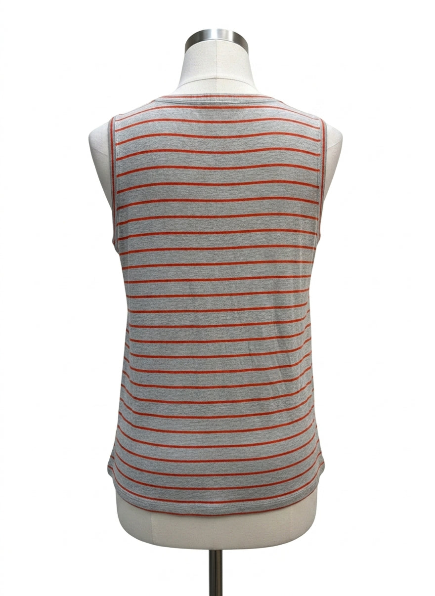 CAbi · 5331 Striped Ruffle Tank · Medium · GrayOrange Striped