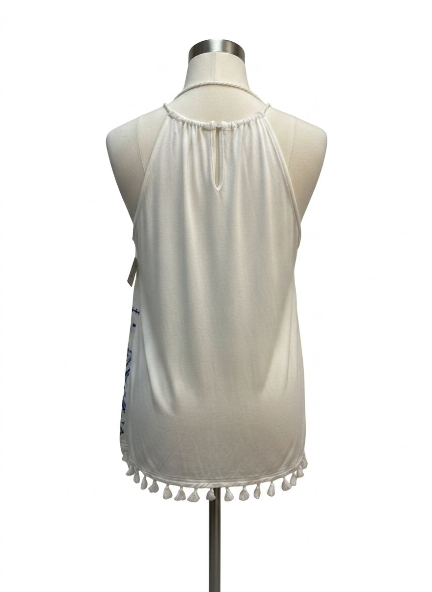 Skies Are Blue · Boho Top · Large · WhiteBlue