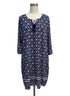 ColdwaterCreek · 3/4 Sleeve Dress Tassel Detail · Large · NavyWhite