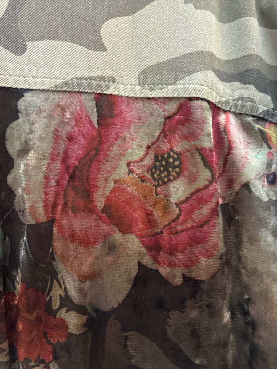 Tribal · Camo Floral Print Tunic Shirt with Velvet Detail · XLarge · Camo