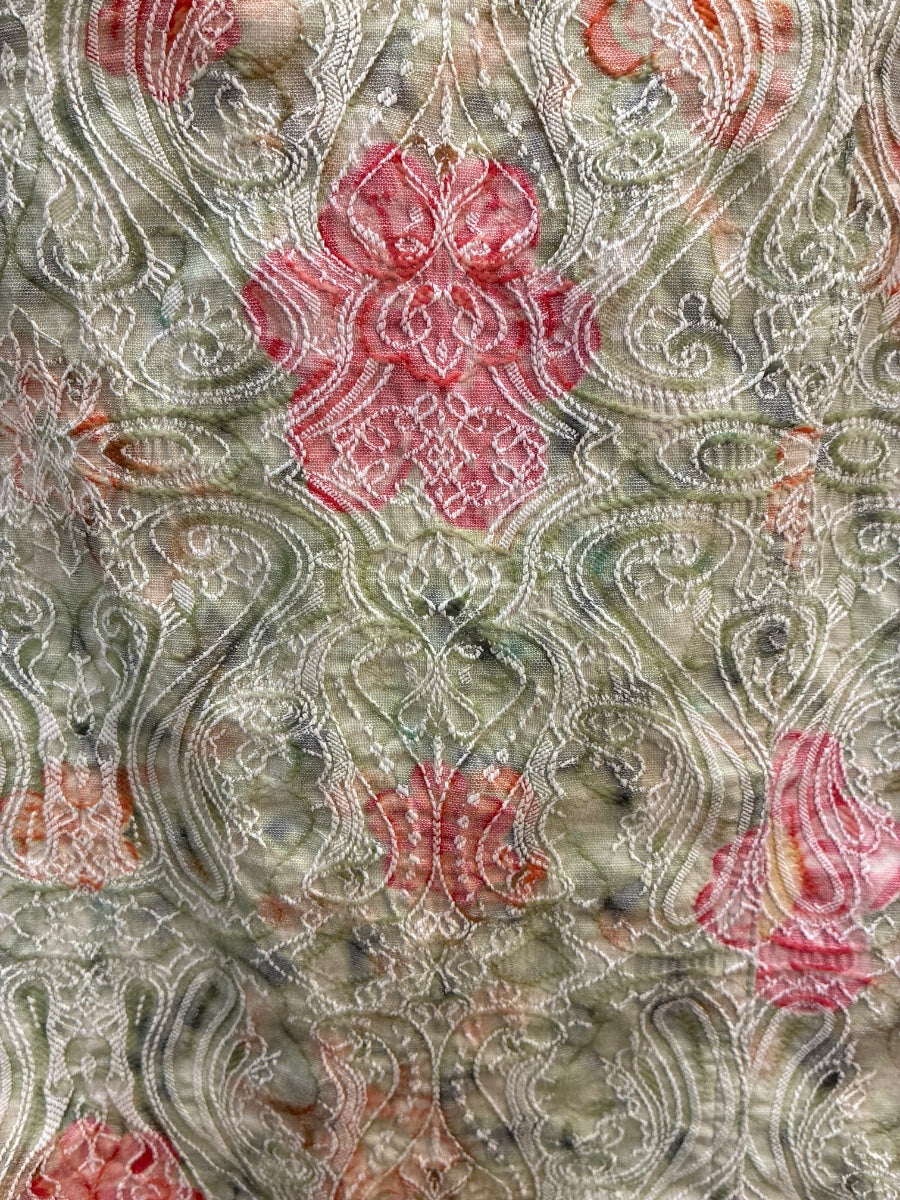Chris&Banks · Floral Paisley Textured Button Jacket · Medium · GreenPink