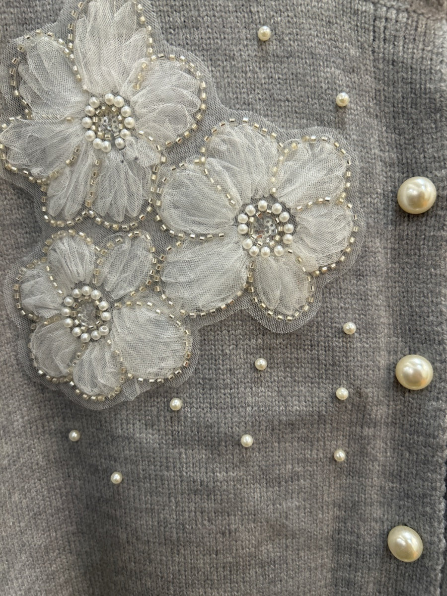 CHICME · FashionCardigan Beaded mesh floral · Large · Gray