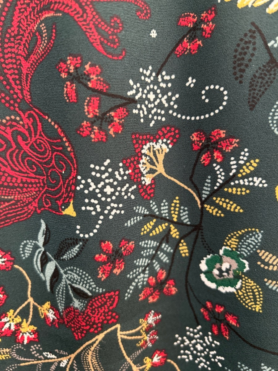 Chris&Banks · Balloon Sleeve Ivy Floral Smocked Hidden Snowflakes · Medium Petite · Dark Green Multi