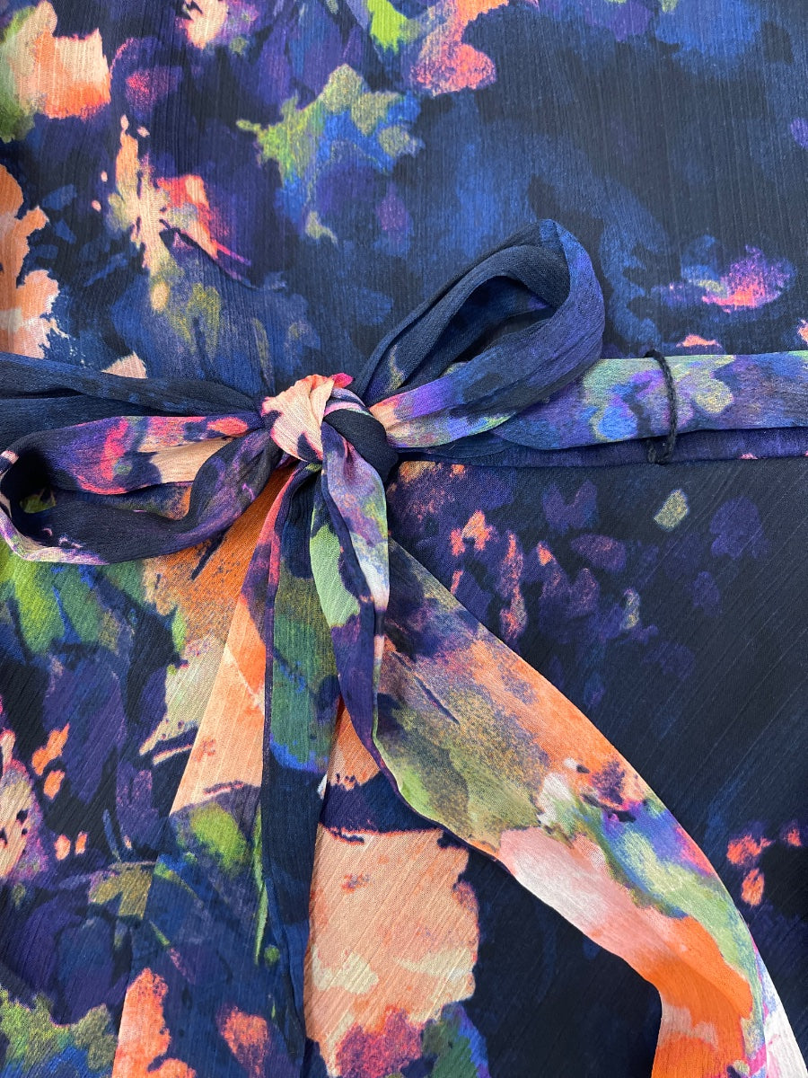 DKNY · Abstract Floral Print Belted Dress · 6 · NavyPink