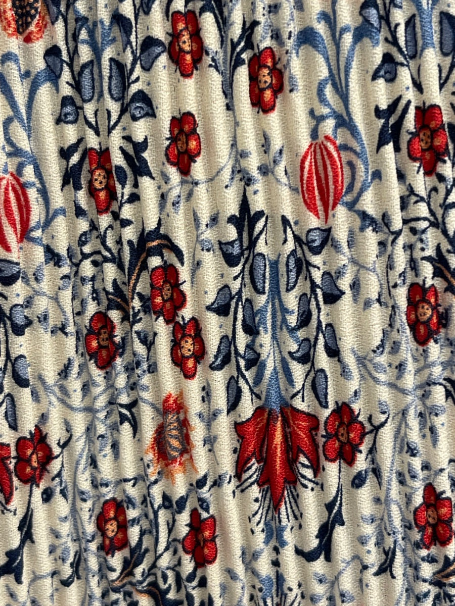 Max Studio · Bell Sleeve Pleated Top · Large · Cream, Blue, Red Floral