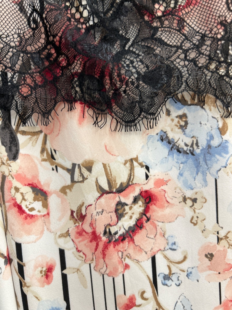 WHBM · BlackFloral Lace Overlay · Small · White with Black Floral Print and Lace