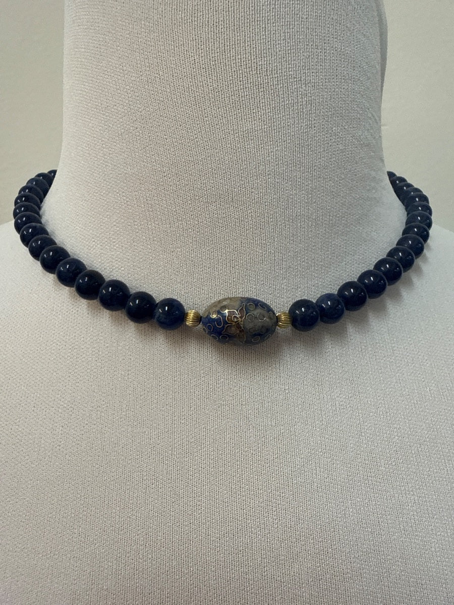 Vintage Cloisonne and Sodalite Necklace · Jewelry · 16 inches · Sodalite