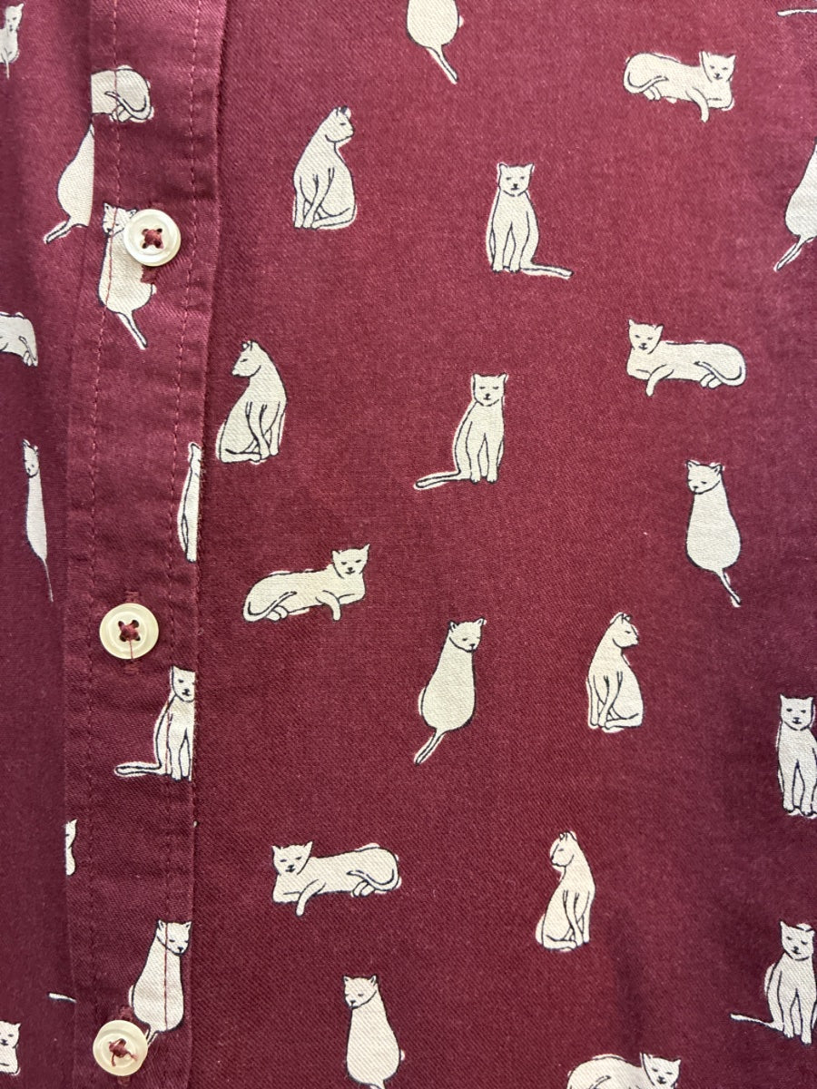 Talbots · Kitty Cat Print Longsleeve Shirt · Large · Burgundy