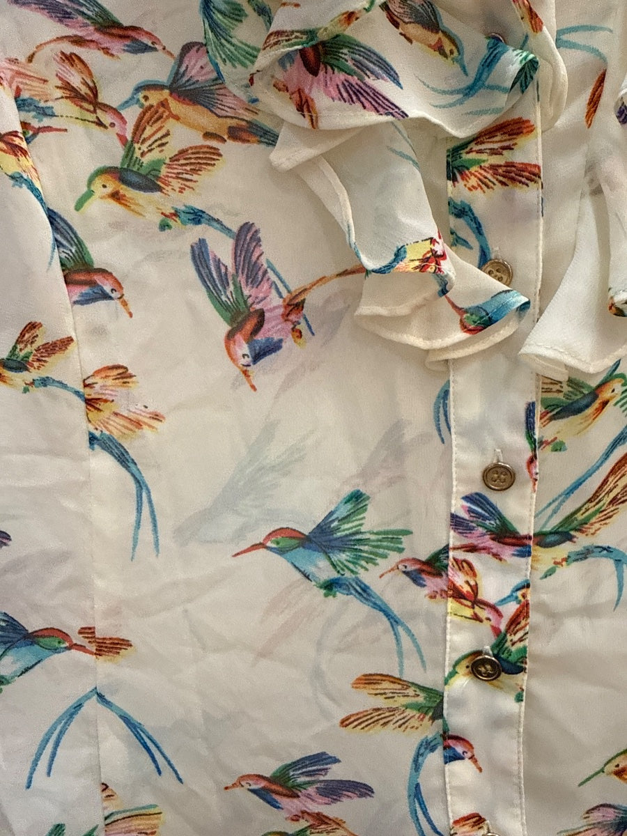 Tahari · Sleeveless Top, Bird Print · Medium · CreamMulti