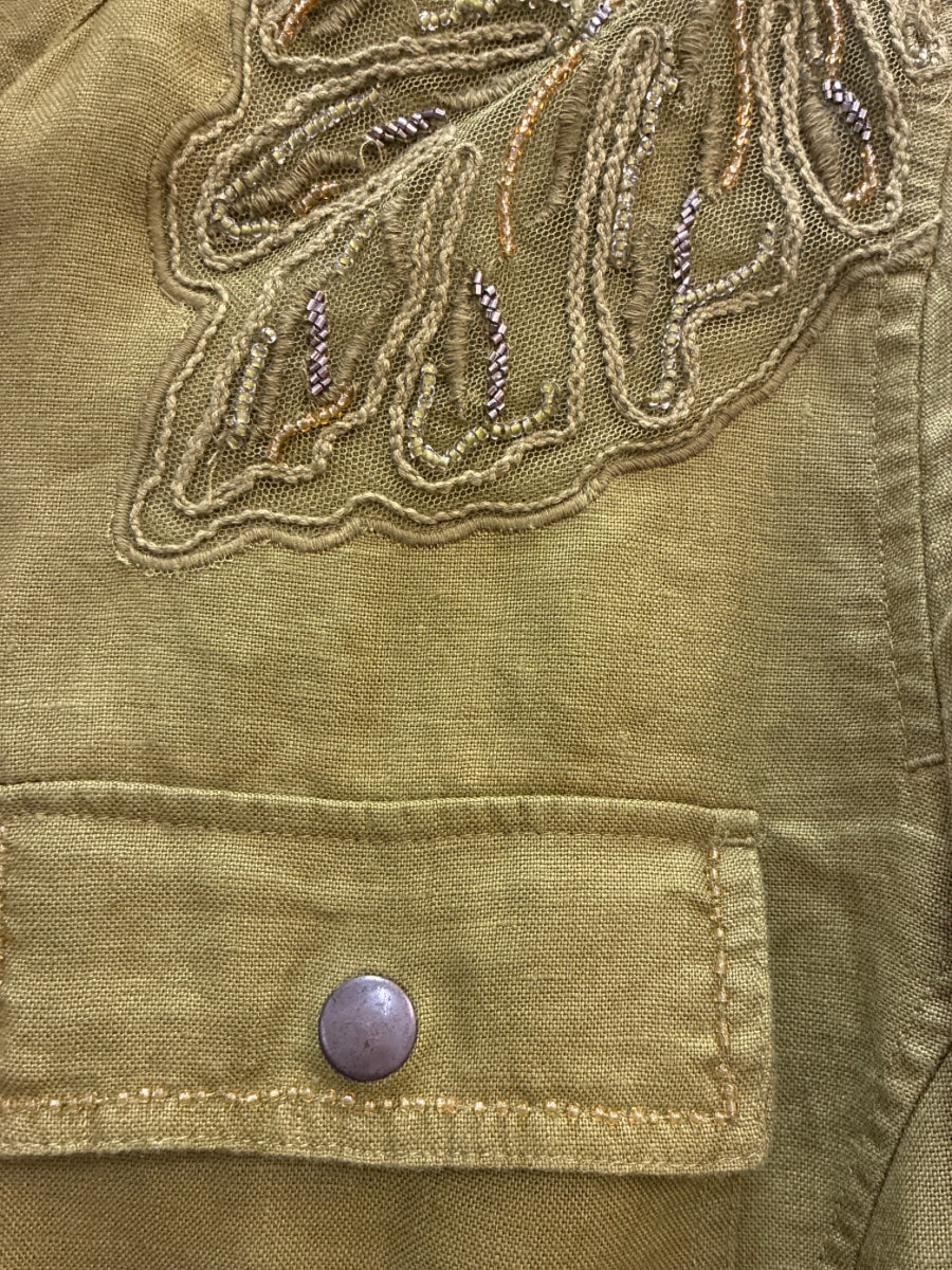 Chico's · Zip Up Jacket Beaded Olive Leaf Print · Large · Olive Leaf