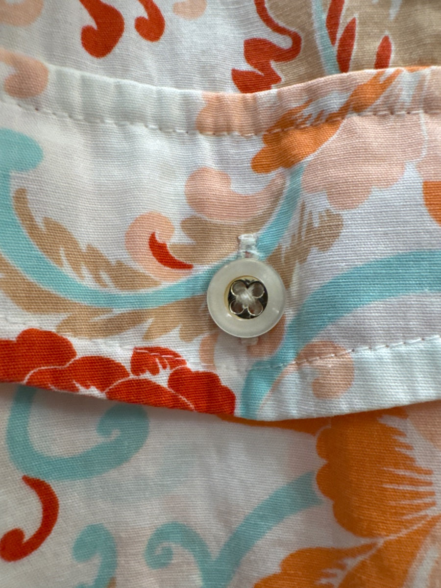 JonesNY · Roll Tab Shirt · 2X · Orange/White Floral Print