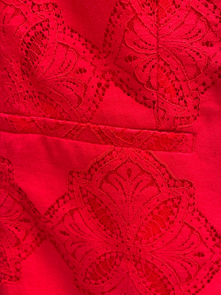 Chico's · Button Up Blazer, Red Lace Detail · Medium · Red