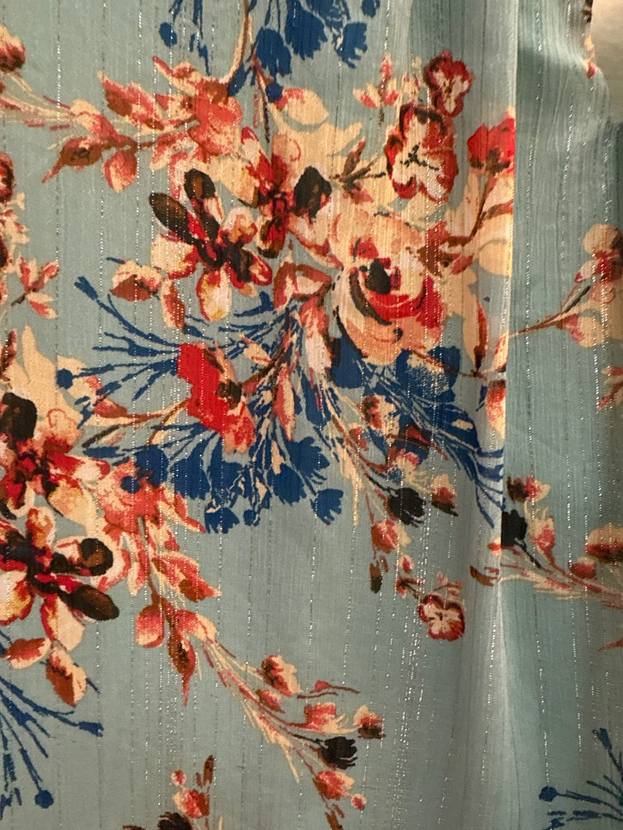 Sara Michelle · Balloon Sleeve Tie Sleeve · Small · TealFloral