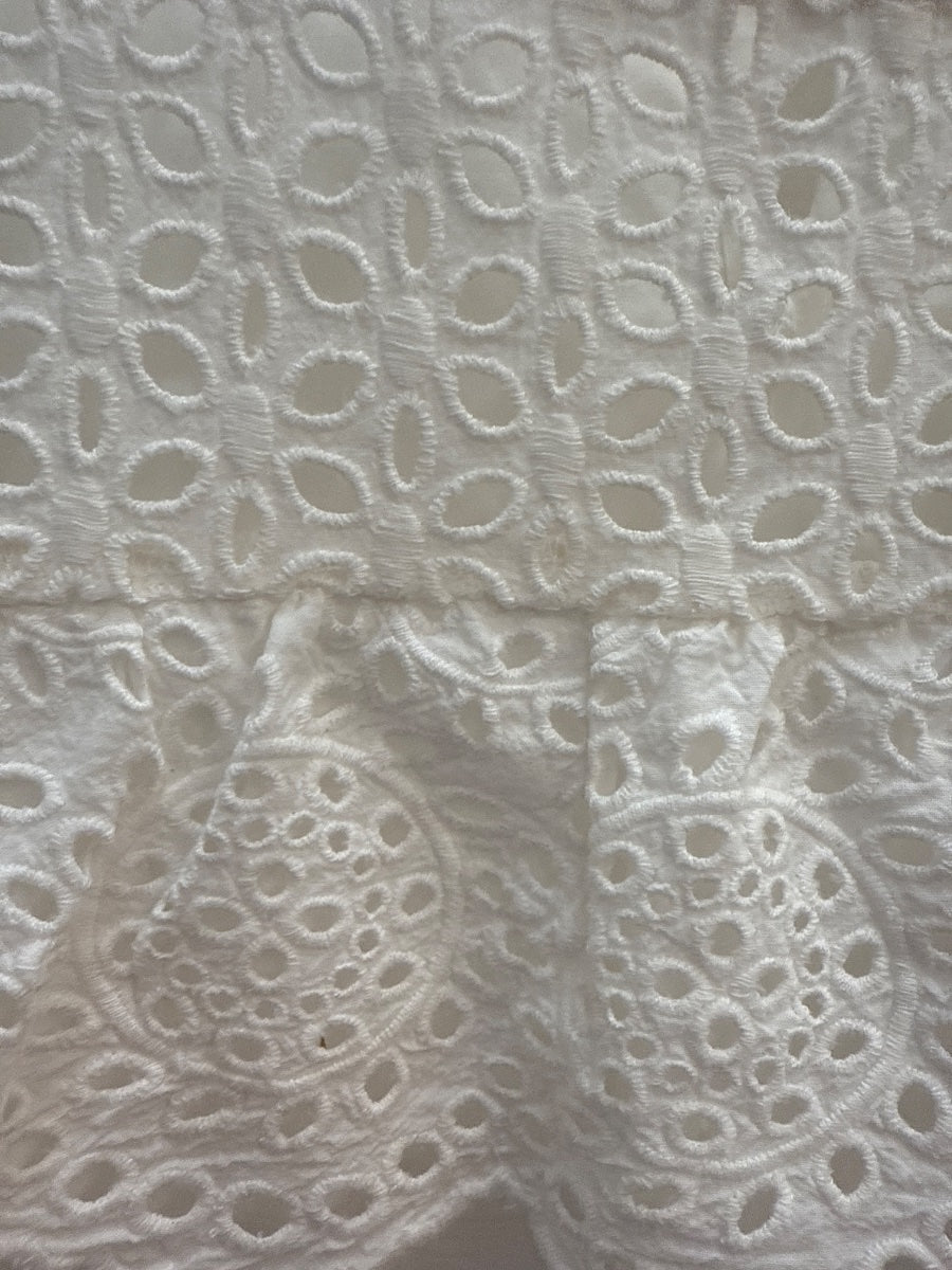 Anthropologie · Blue Tassel White Lace Poplin Blouse · Small · White Eyelet