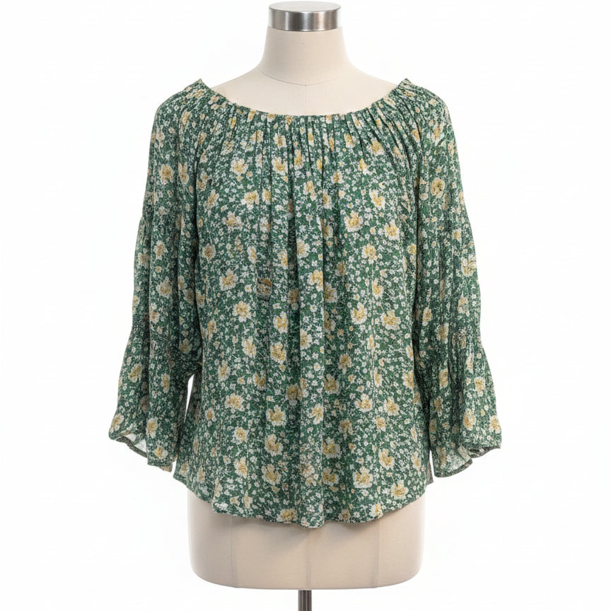 Sundance · Pleated Top · Small · Green, Yellow, White Floral