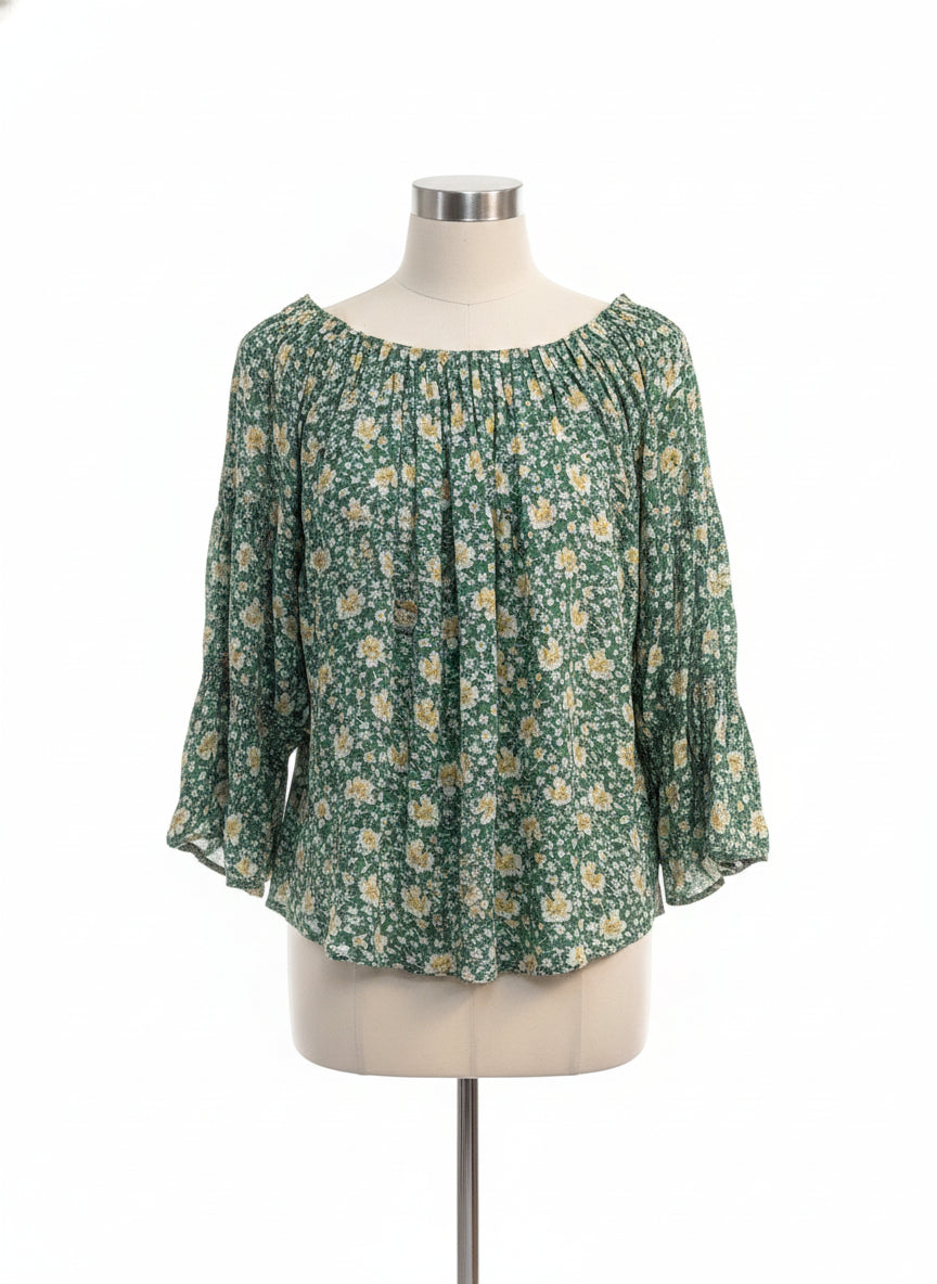 Sundance · Pleated Top · Small · Green, Yellow, White Floral