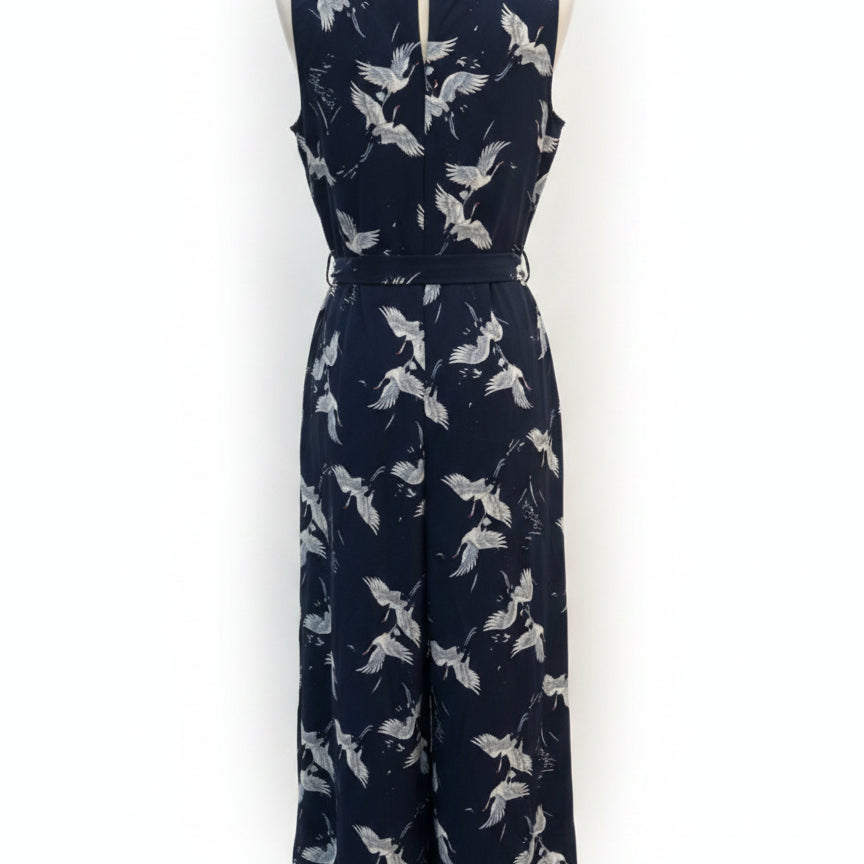 TCR · FashionJumpsuit Belted w/ Cranes Print · Small · NavyWhite