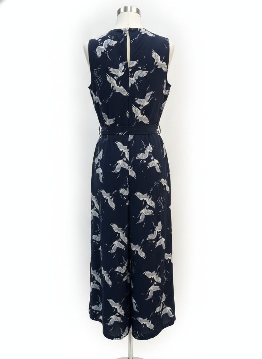 TCR · FashionJumpsuit Belted w/ Cranes Print · Small · NavyWhite