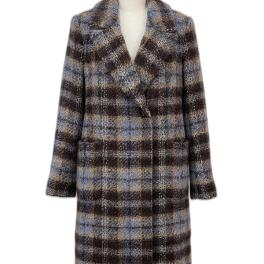 Banana Republic · Wool Blend Coat · Small · BlueBrown Plaid