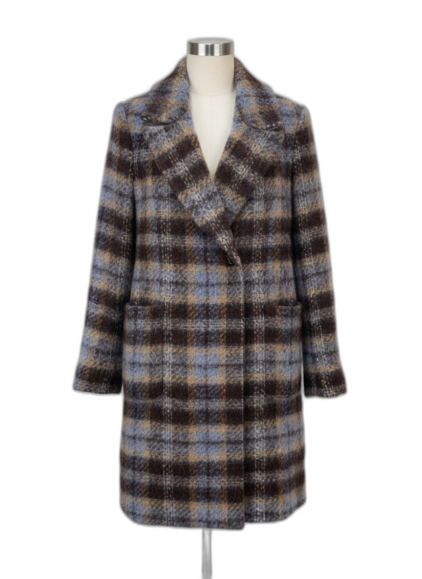 Banana Republic · Wool Blend Coat · Small · BlueBrown Plaid