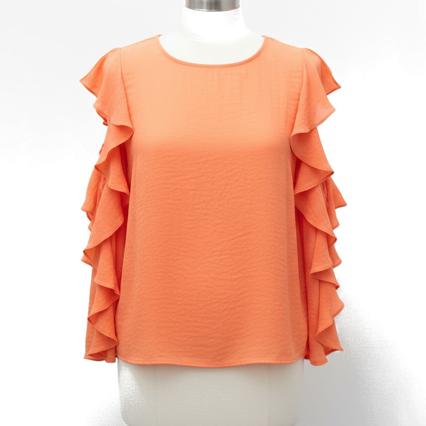 Vince Camuto · Cold Shoulder Top Ruffled Sleeve · Medium · Papaya