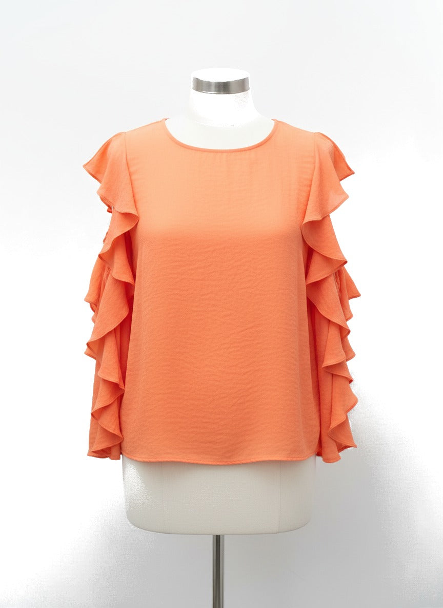 Vince Camuto · Cold Shoulder Top Ruffled Sleeve · Medium · Papaya