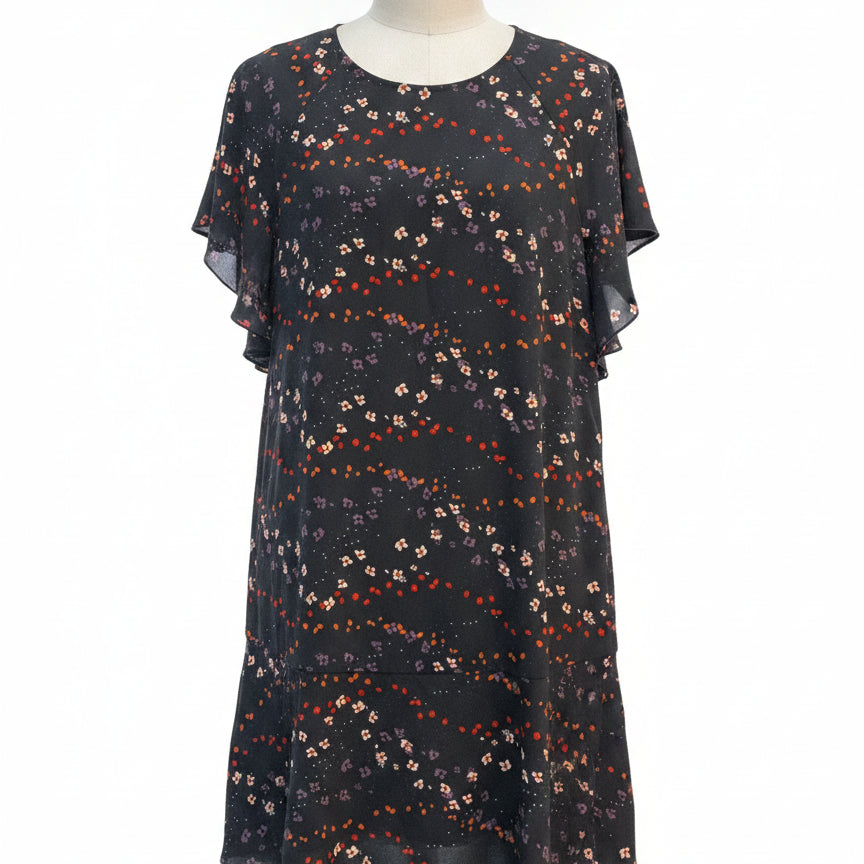CABI · 3828 Muse floral ruffle dress · Small · GrayFloral