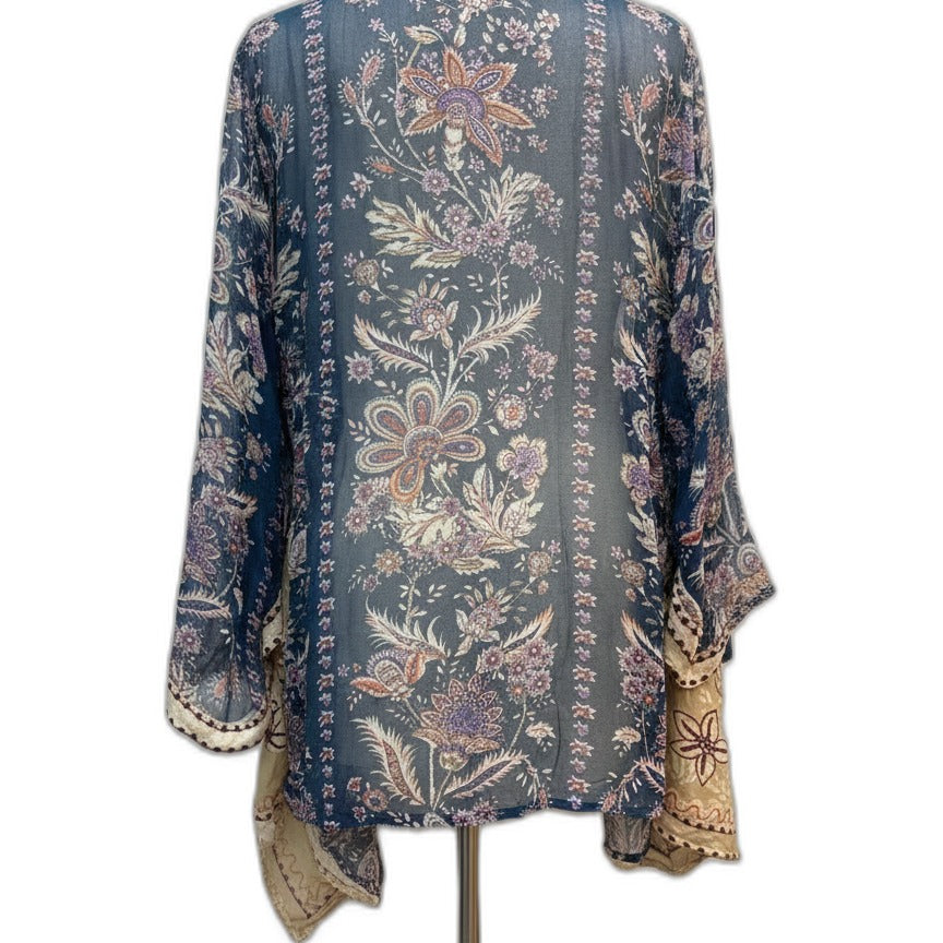SoftSurroundings · Open Drape Cardigan · Medium · TealBeige Paisley