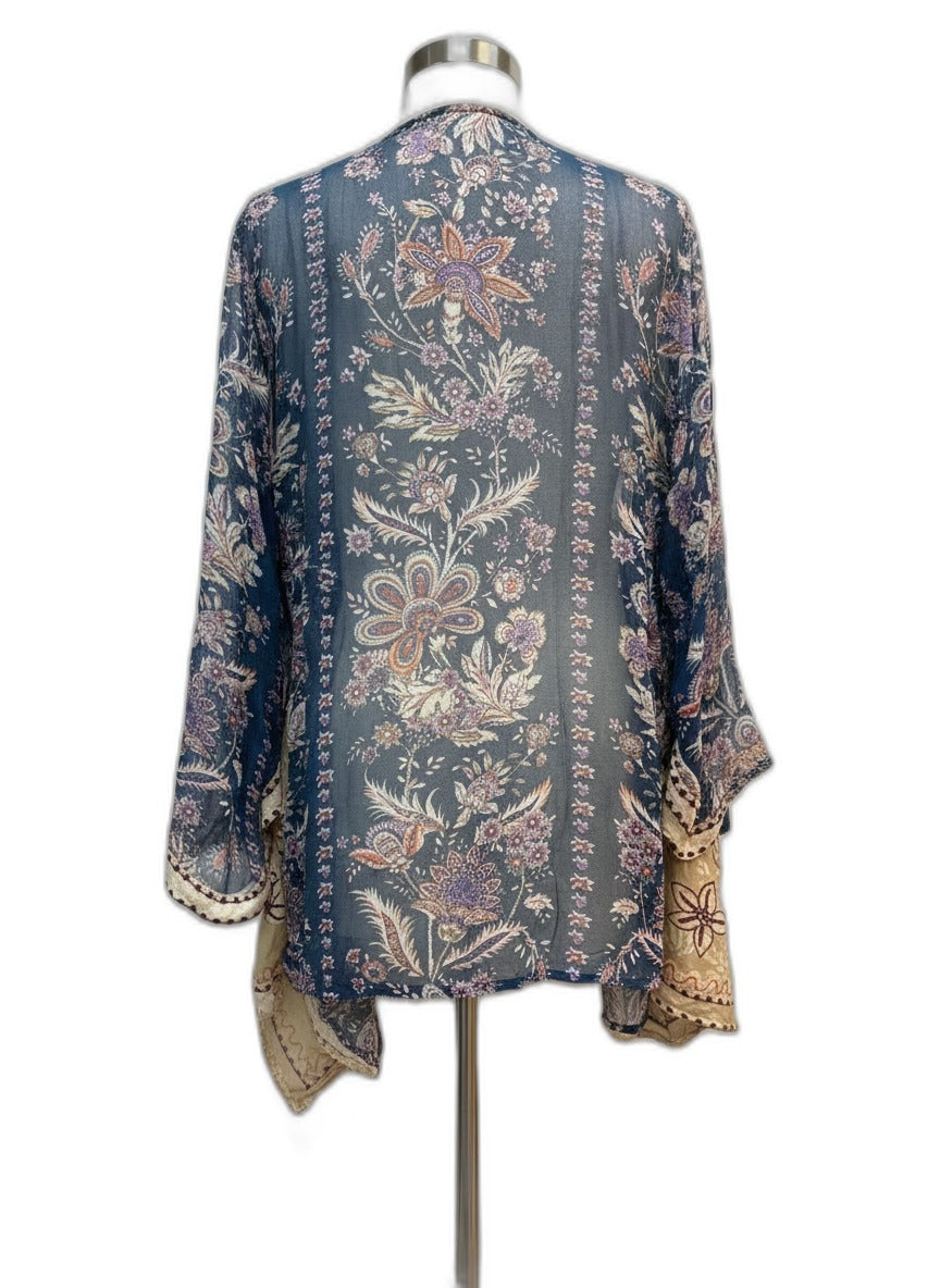 SoftSurroundings · Open Drape Cardigan · Medium · TealBeige Paisley
