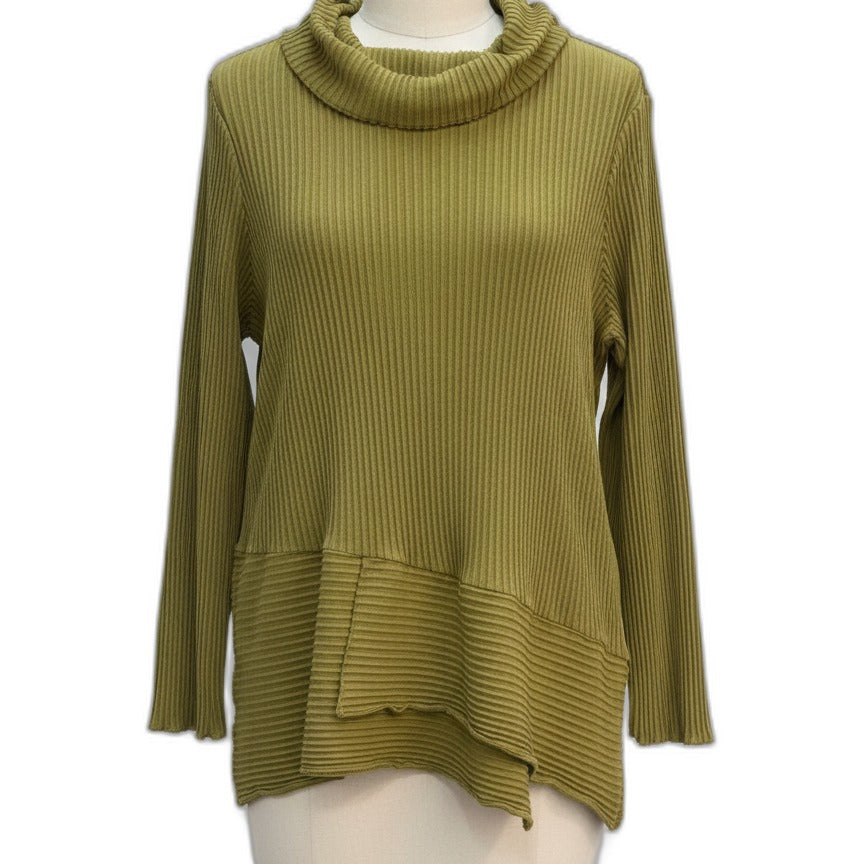 Fenini · Pistachio Ribbed Texture Cowl Neck Tunic Top · XLarge · Pistachio