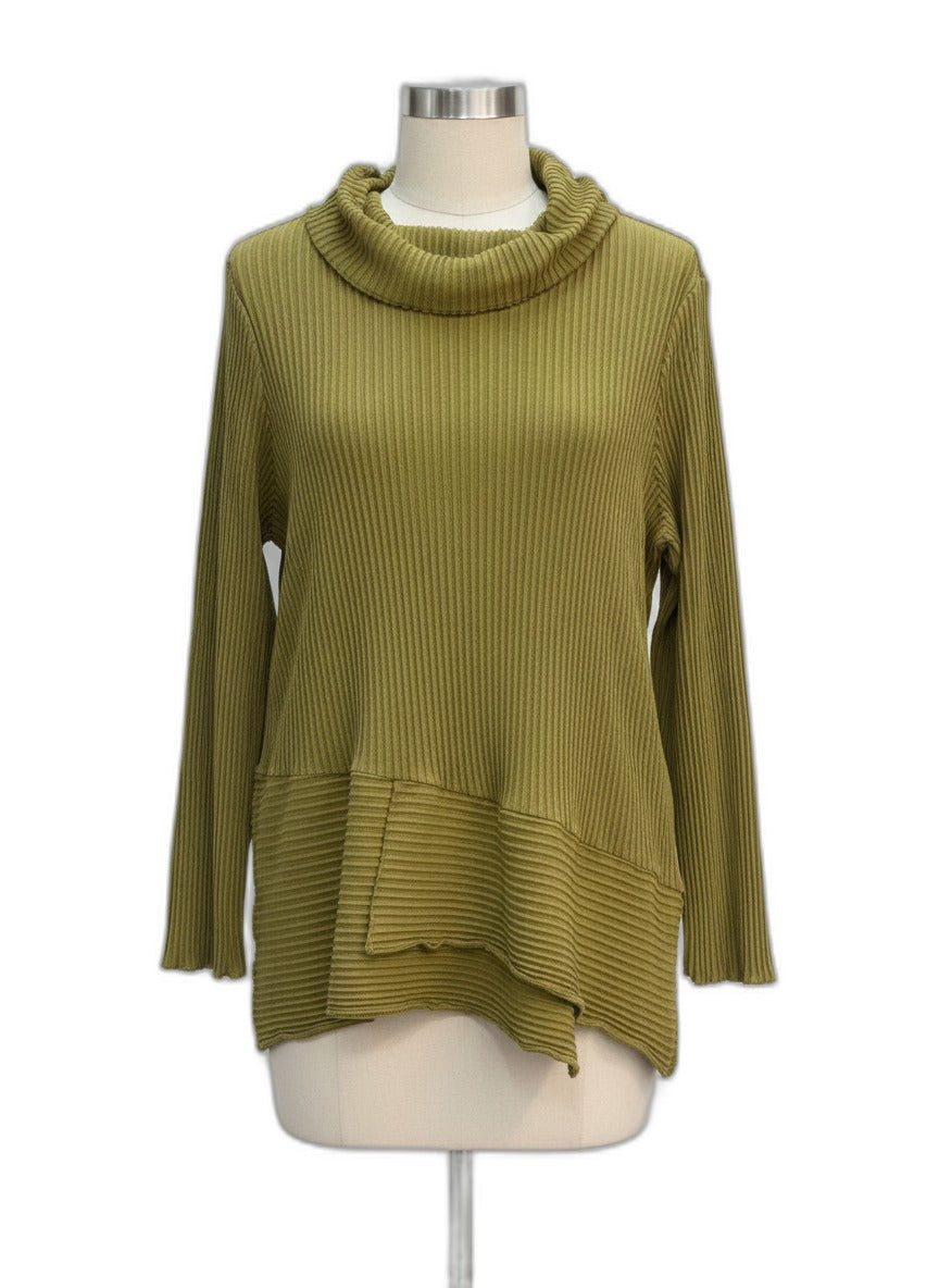 Fenini · Pistachio Ribbed Texture Cowl Neck Tunic Top · XLarge · Pistachio